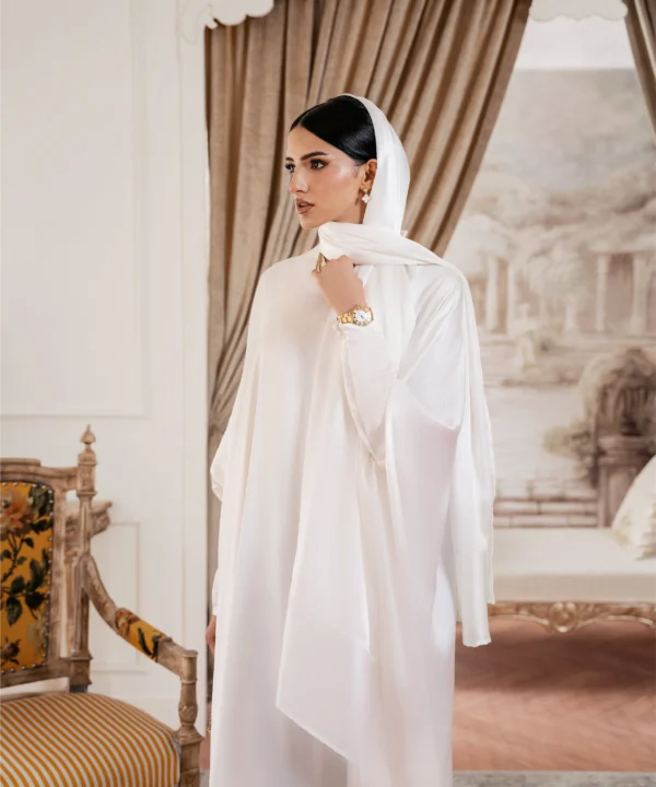 Nura white open abaya